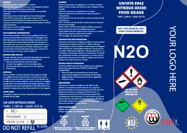 MaxxiLine N2O Nitrous Oxyde E942 Food Grade Disposable Cylinders