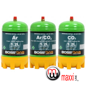 MaxxiLine  Bouteilles de gaz jetables d'Hèlium Argon Ar/CO2 Ar/O2 CO2 E290  Azote Oxyde Nitreux E942